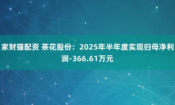 家财猫配资 茶花股份:2025年半年度实现归母净利润-366.61万元